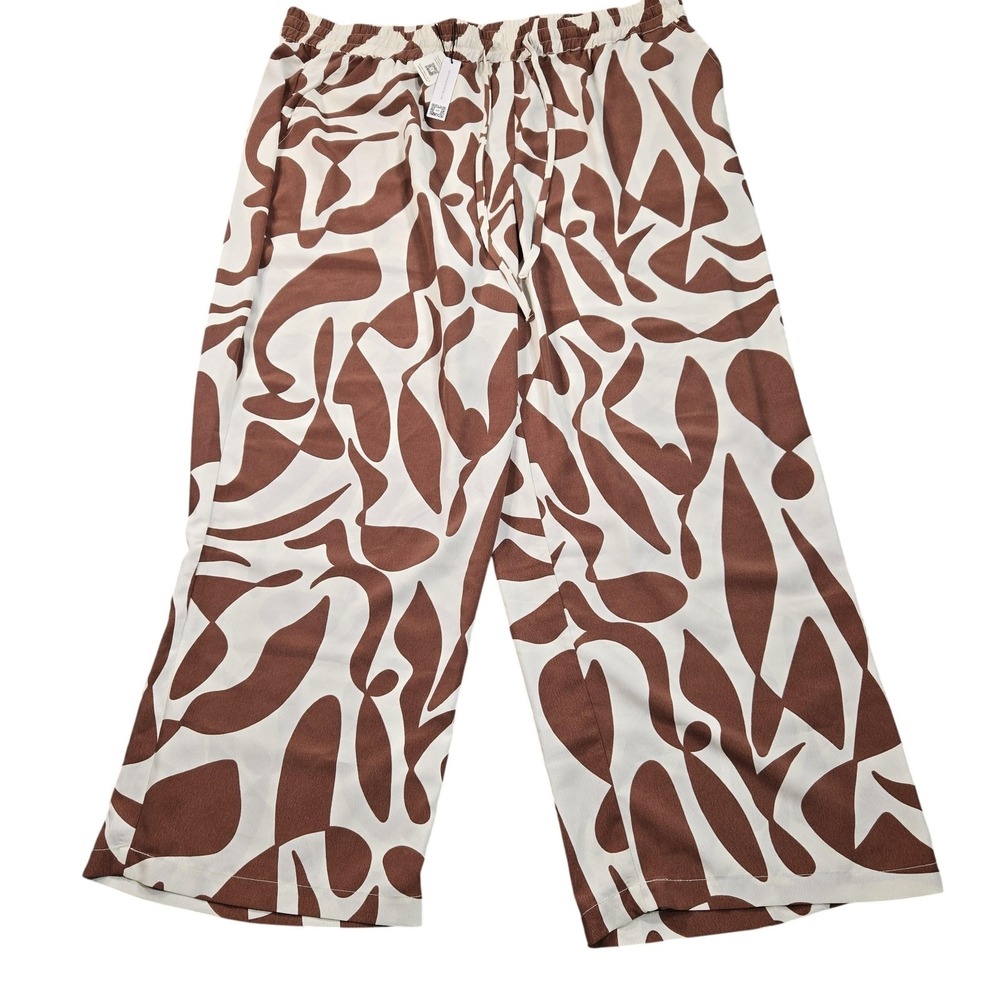 Sanctuary Pants Womens 3X Brown Animal Print Wide Leg Crepe Pull On Drawstring